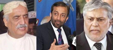 Ishhaq Dar, Khursheed Shah and Maulana Fazlur Rehman urged MQM to review its decision on the issue of resignations