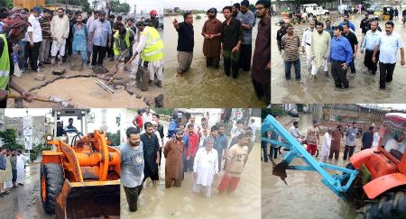 ایم کیوایم رابطہ کمیٹی کے اراکین اور حق پرست منتخب نمائندوں کے بارش سے متاثرہ علاقوں کے ہنگامی دورے