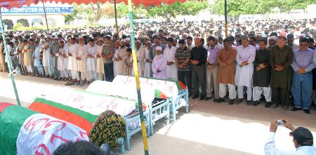 MQM bomb blast victims laid to rest at Sakhi Hassan graveyard